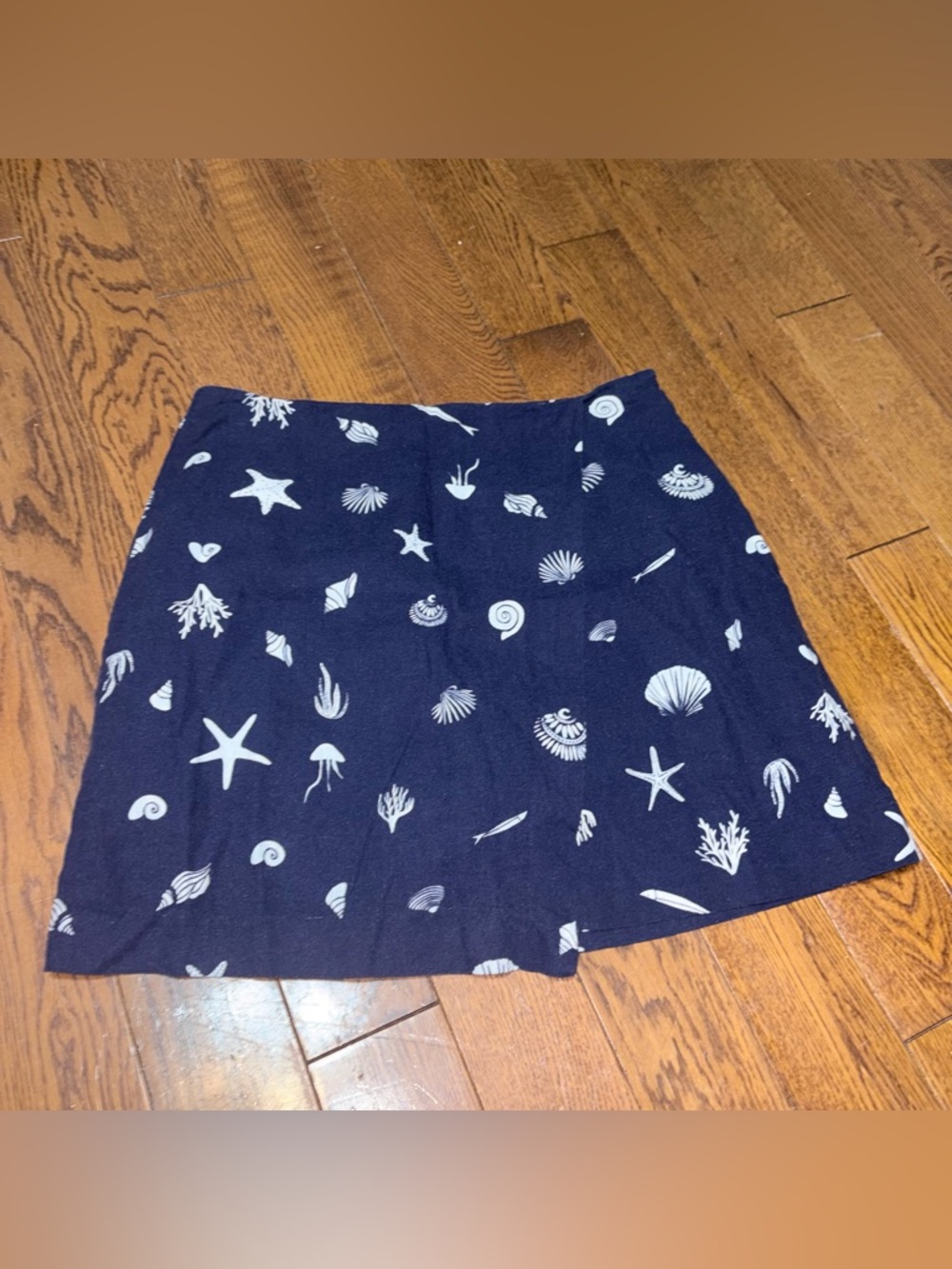 Navy Linen blend Sea Life Print A-Line mini wrap skort size 6 A New Day